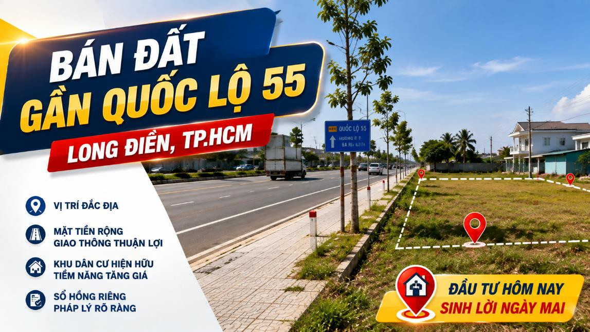 Bán đất gần Quốc lộ 55, Long Điền, giao thông thuận tiện