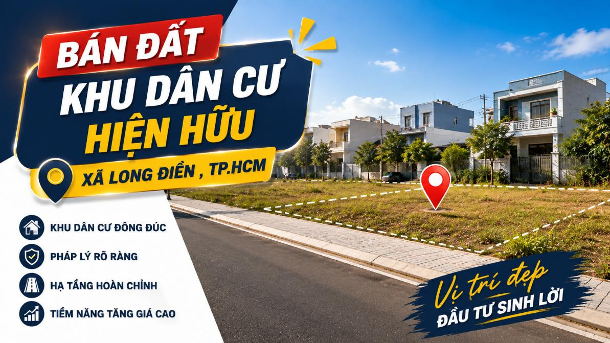 Bán đất khu dân cư hiện hữu Long Điền, thuận tiện xây nhà