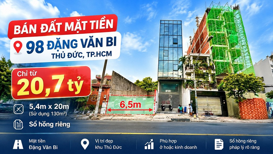 Bán đất mặt tiền 98 Đặng Văn Bi, Thủ Đức, TP.HCM