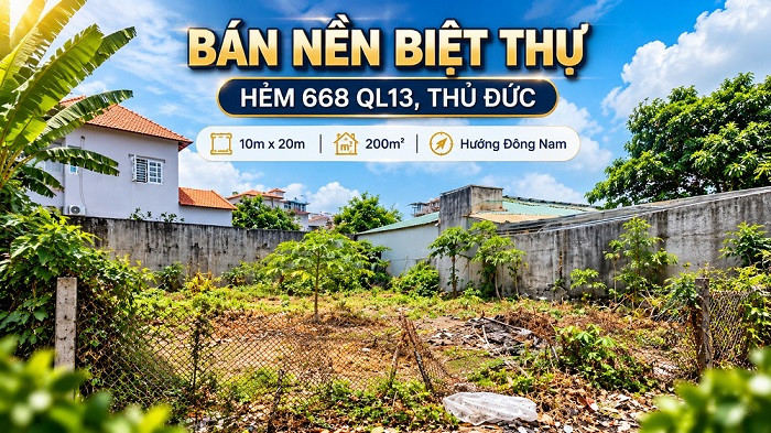 Bán đất nền biệt thự hẻm 668 Quốc lộ 13, Thủ Đức, 200m²