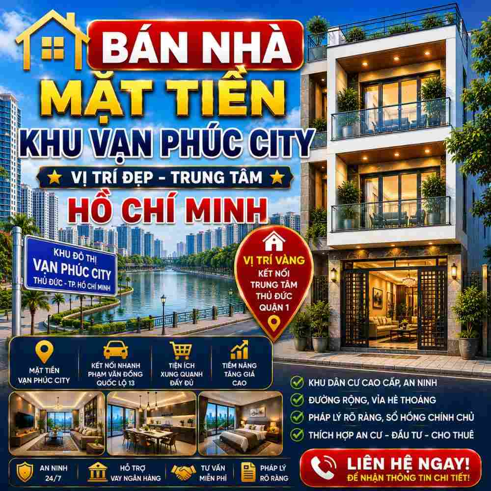 Bán Nhà Mặt Tiền Khu Vạn Phúc City, Giá Trị Khai Thác Bền Vững