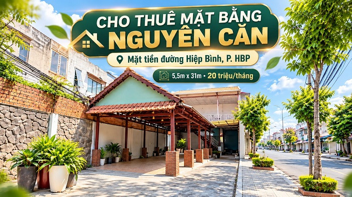 Cho thuê mặt bằng nguyên căn mặt tiền Hiệp Bình, Thủ Đức, 5,5 × 31m